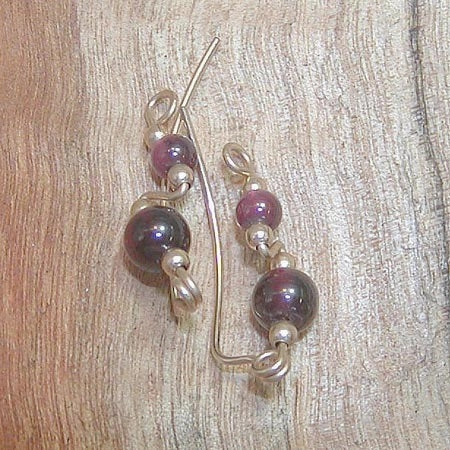 Deep Red Garnet Beads Ear Sweeps - January Birthstone - Ear Sweep 17 Curved Adornment
