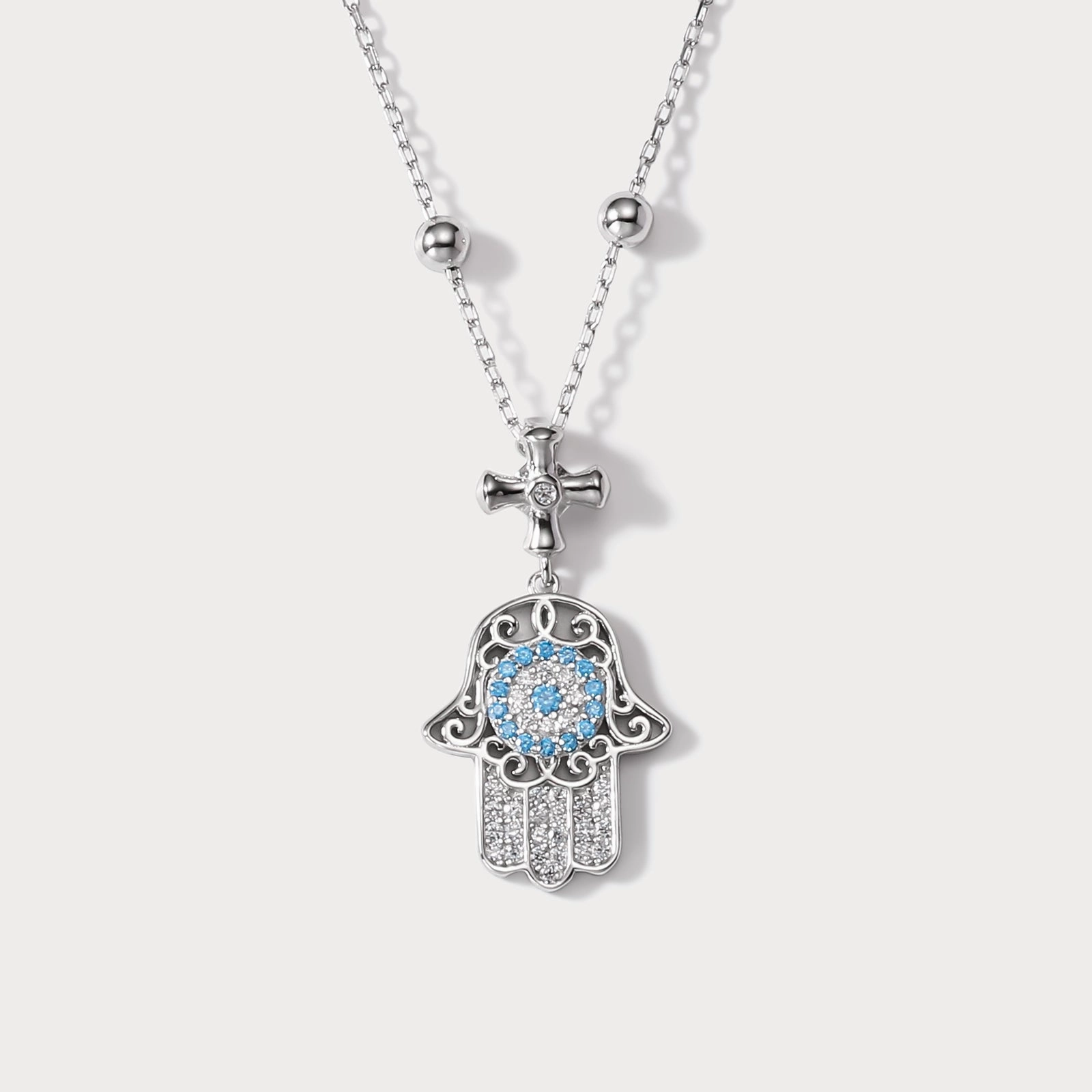 Silver Hamsa Hand Necklace Intricate Work Luxe Touch