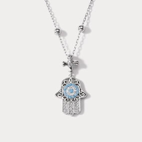 Silver Hamsa Hand Necklace Intricate Work Luxe Touch