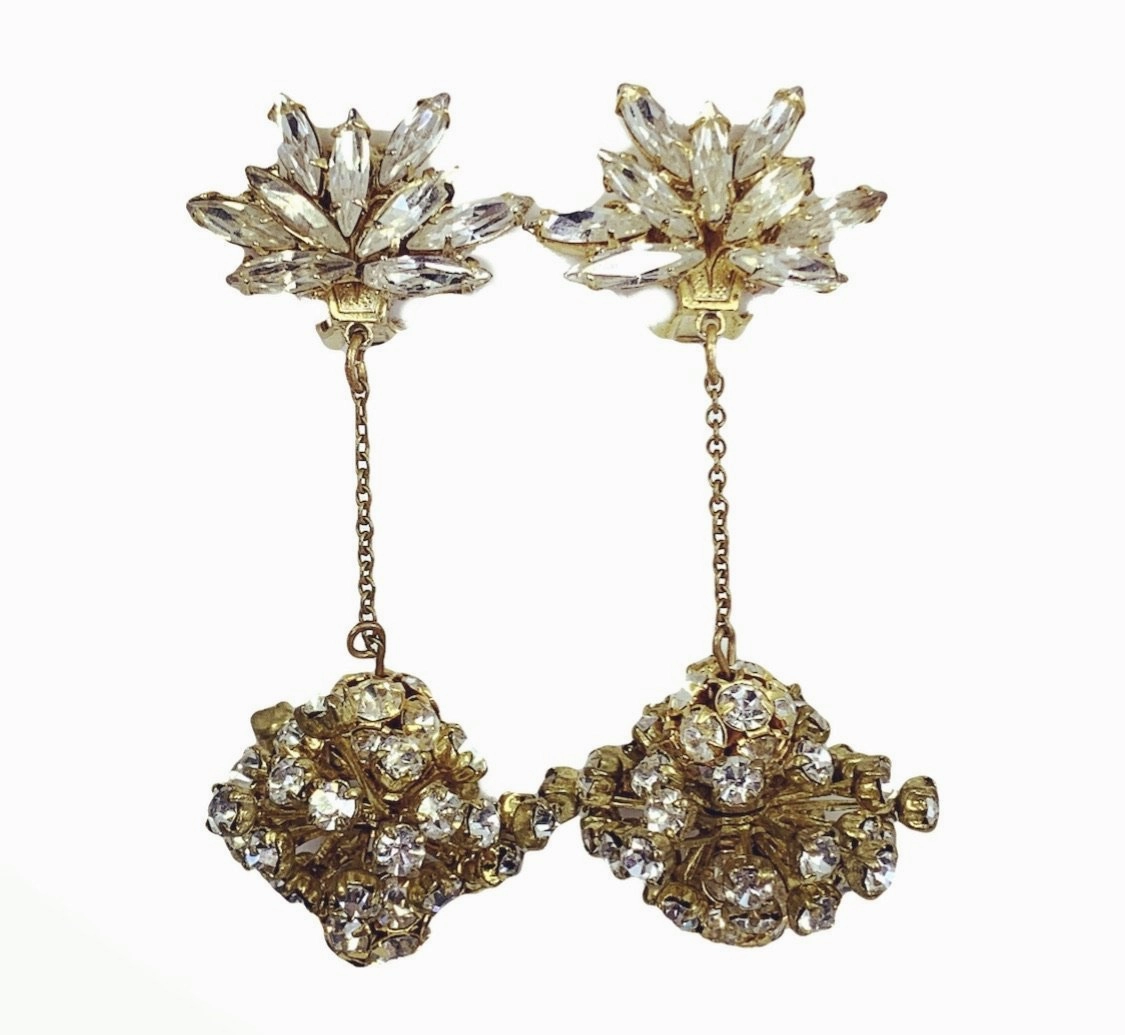 Subtle Beauty Rhinestone Drop Earrings by Hattie Carnegie. Stunning Clip-on Earrings with Lots of  Sparkle.