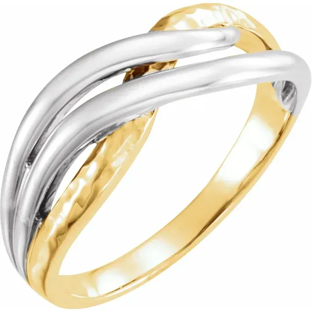 Retro Inspired Rhodium-Plated 14K Yellow Overlap Hammered Ring