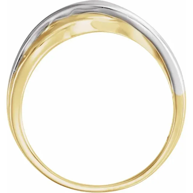 Rhodium-Plated 14K Yellow Overlap Hammered Ring Classic Embellishment Lovely Appearance