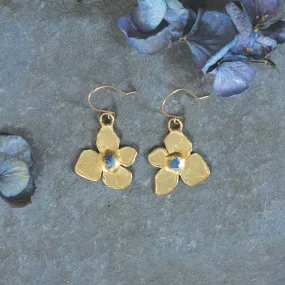 City Style Hydrangea Earrings - Brass, Blue Sapphire   Gold fill