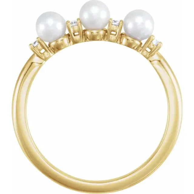 Romantic Design Fashion Design 14K Yellow Freshwater Cultured Pearl & .05 CTW Diamond Ring