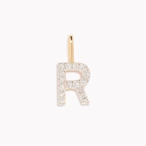 Diamond Initial Pendant 14k Gold - R Vivid Edge Cool Fit