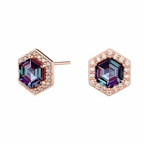 Comfortable Fit 4 Ctw Hexagon Cut Alexandrite Moissanite Pave Stud Earrings