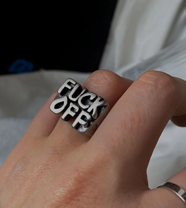 Go Punk Word Ring Wide Band Chic Element