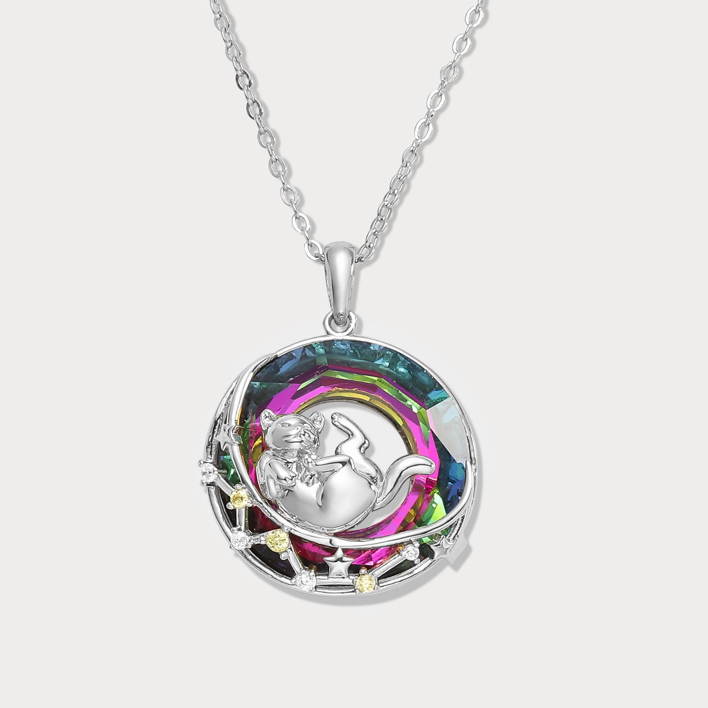 Perfect Match Rolling Cat On the Moon Necklace