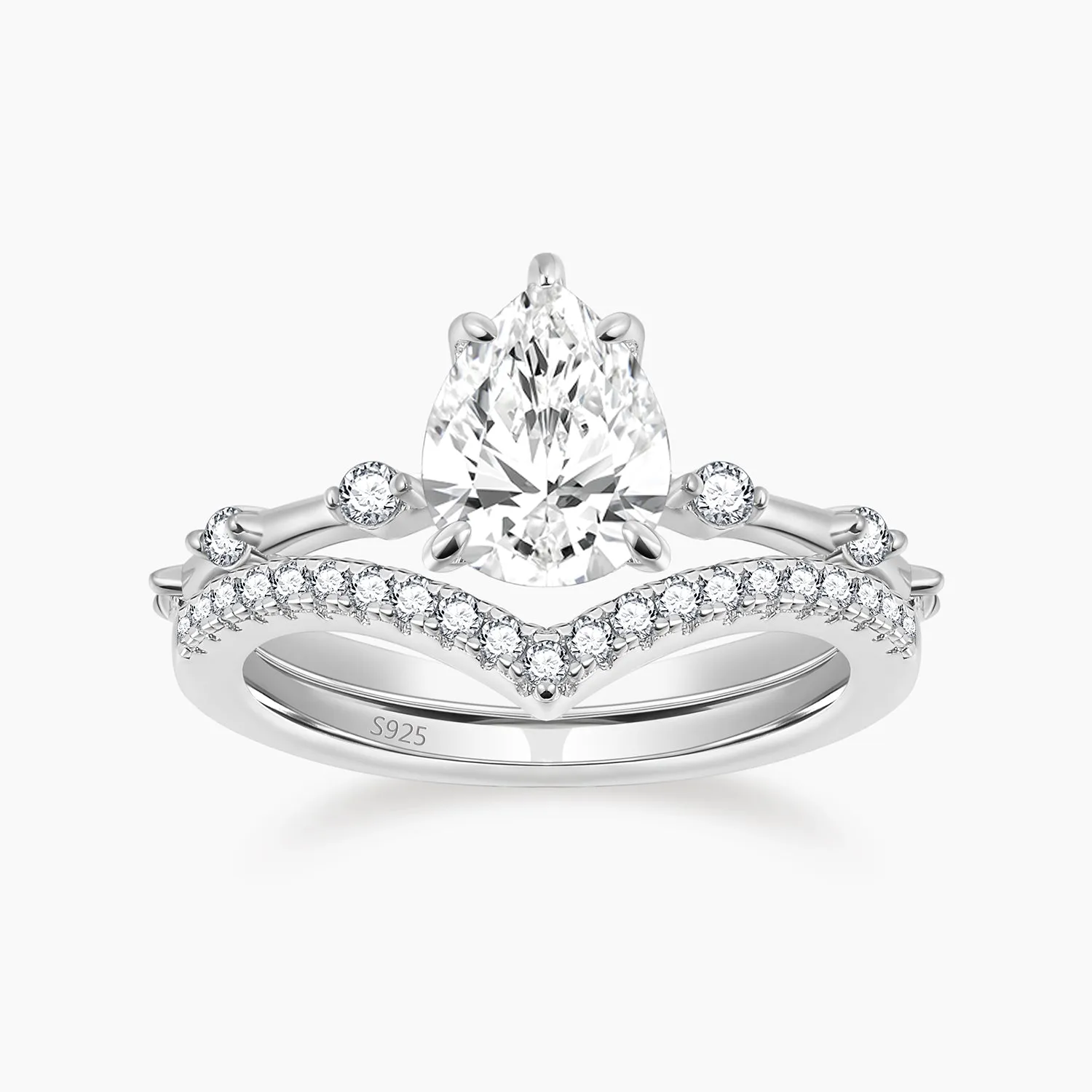 2CT 925 Sterling Silver Pear Shape Crown Engagement Ring Set Contemporary Craft