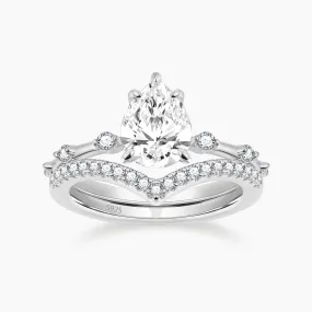 2CT 925 Sterling Silver Pear Shape Crown Engagement Ring Set Contemporary Craft
