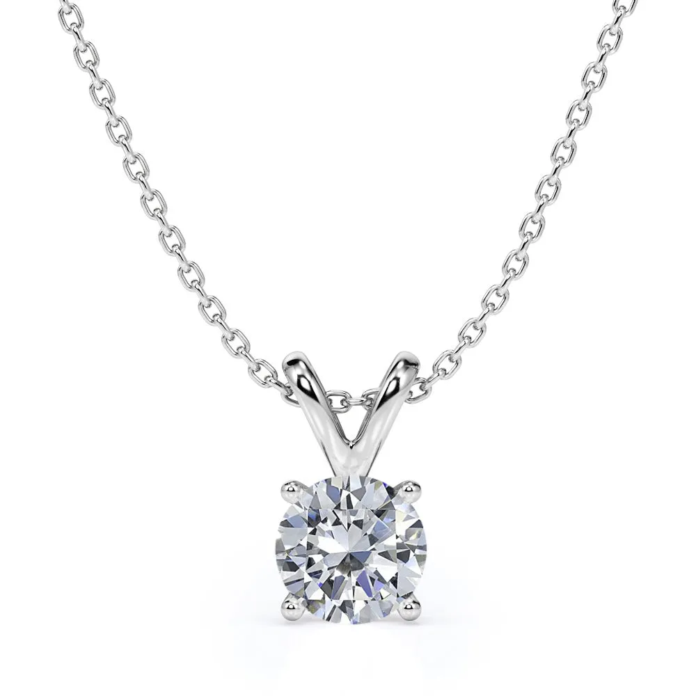 Rope Chain Double Bail 1 Carat Round Cut Certified Moissanite Pendant Necklace in White Gold Excellent Present