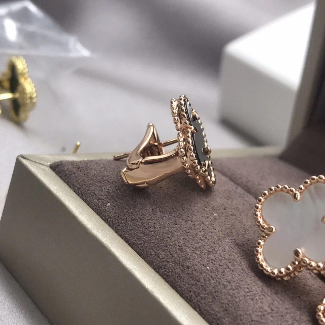 Handcrafted Glam Color Accent Rosalee Gold Clover Stud Earrings -Push Back