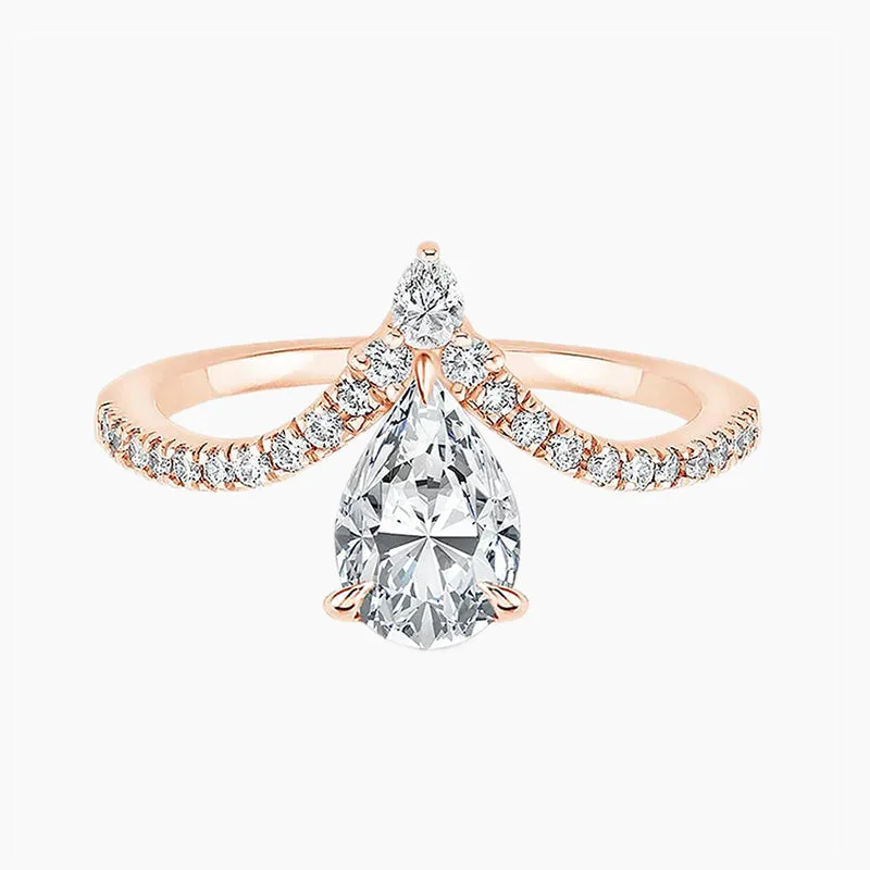 Rose Gold Droplet Engagement Ring in Sterling Silver Charming Look