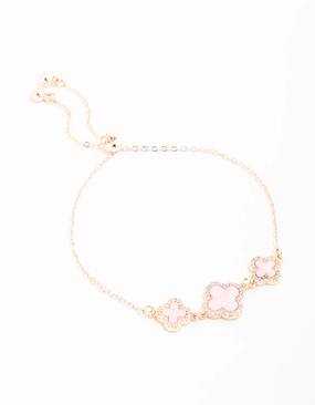 Iconic Accent Evening Detail Rose Gold Cubic Zirconia Pink Flower Trio Toggle Bracelet