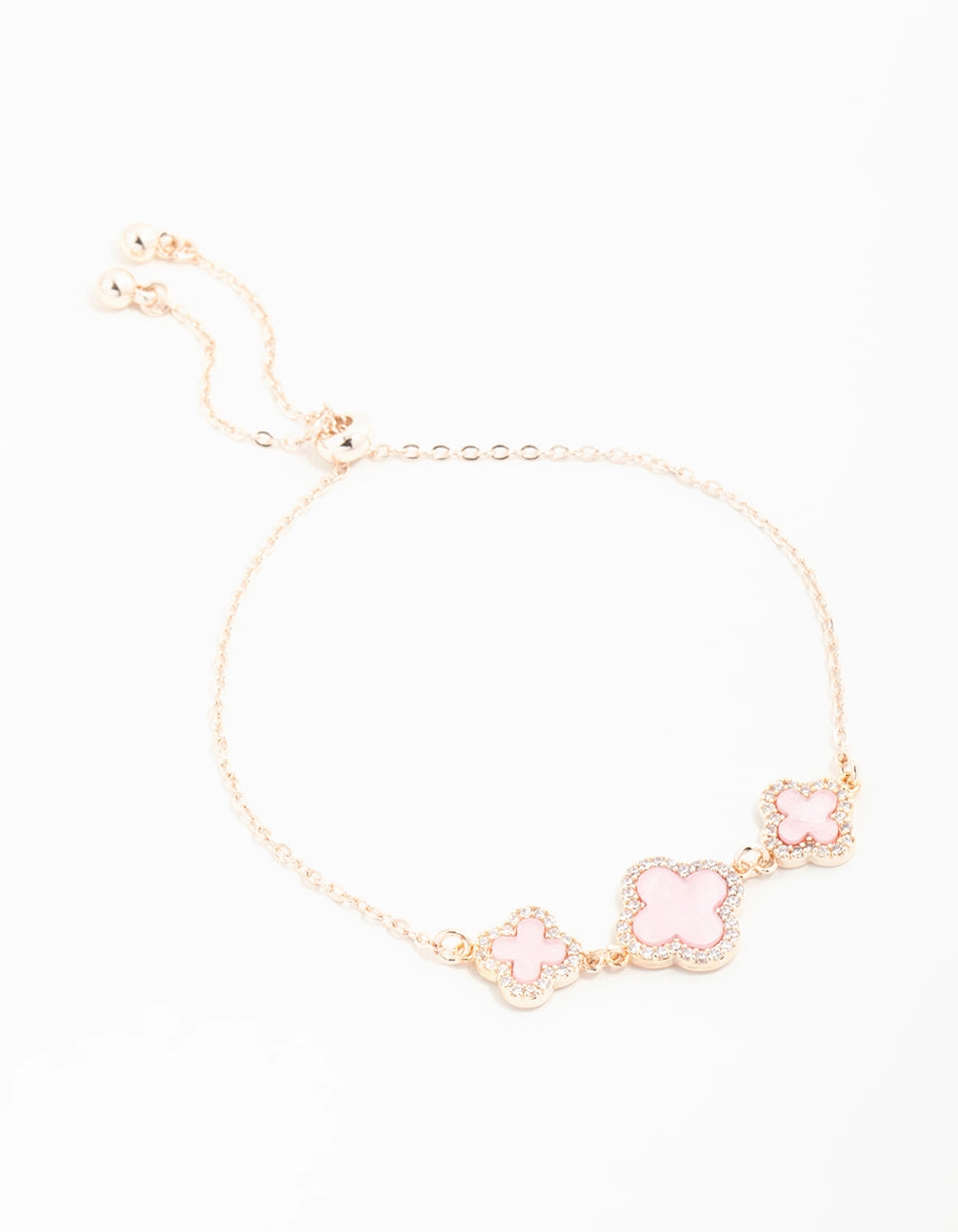 Iconic Accent Evening Detail Rose Gold Cubic Zirconia Pink Flower Trio Toggle Bracelet