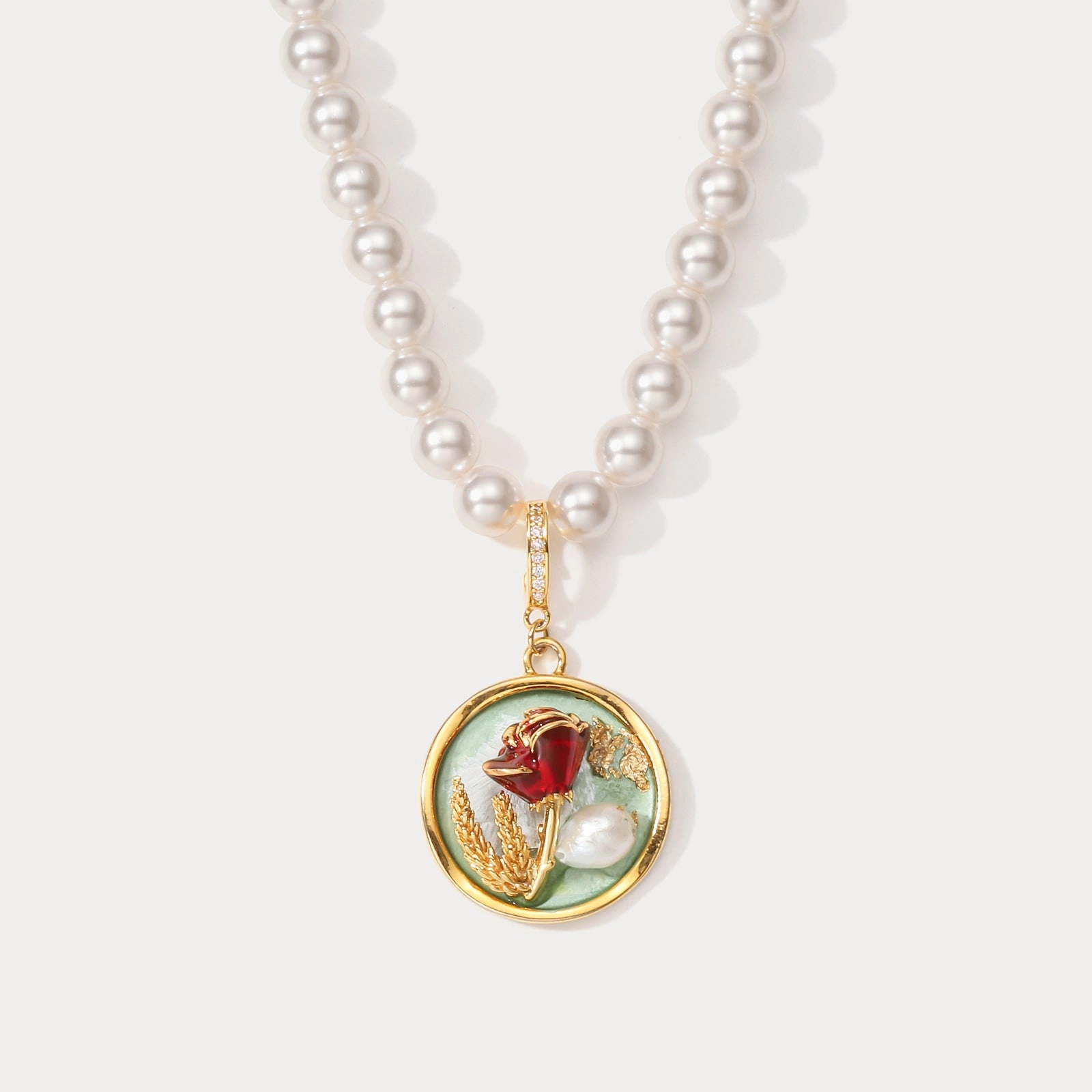 Rose Pendant Oil Painting Necklace Sophisticated Edge