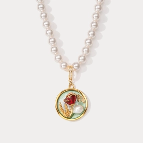 Rose Pendant Oil Painting Necklace Sophisticated Edge