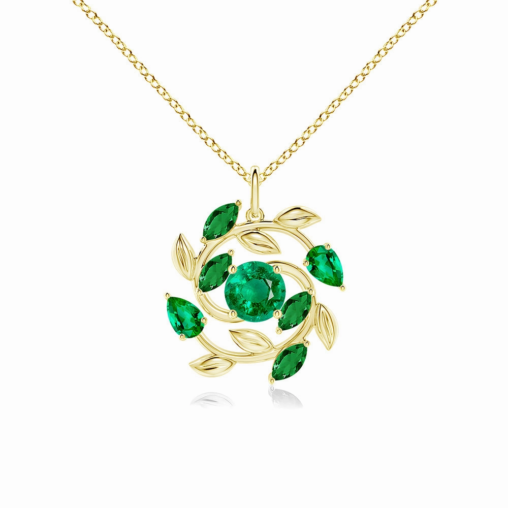 Round and Marquise Emerald Olive Branch Statement Necklace Pendant Stylish Element
