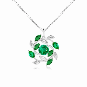 Special Occasion Gift Round and Marquise Emerald Olive Branch Statement Necklace Pendant