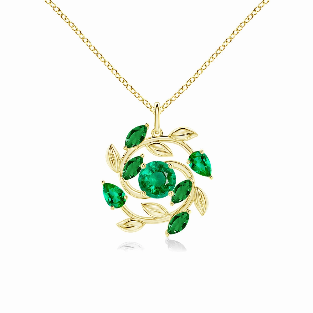 Luxe Detail Occasion Style Round and Marquise Emerald Olive Branch Statement Necklace Pendant
