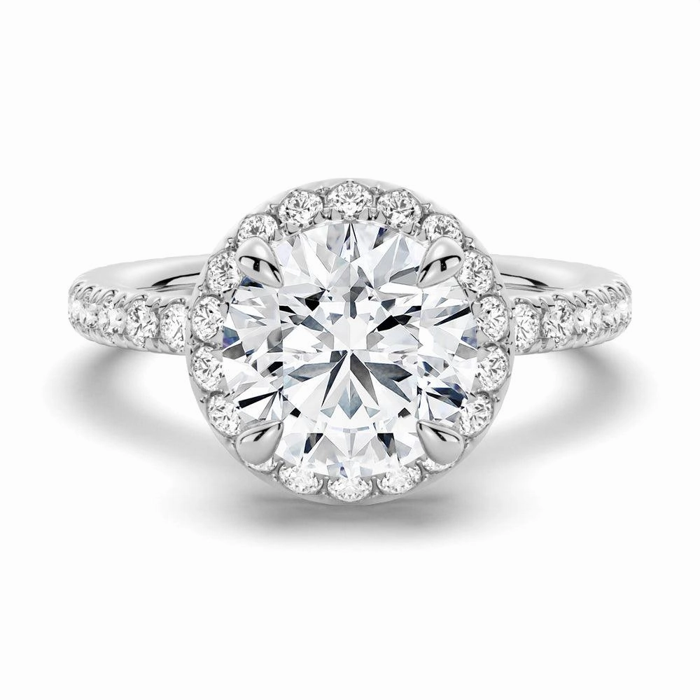 Round Brilliant Micropav?? Halo Moissanite Engagement Ring Charming Finish Easy Style