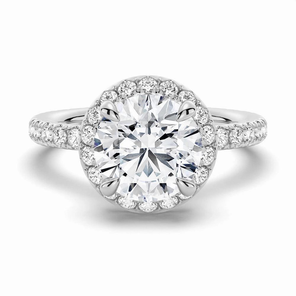 Refined Contour Round Brilliant Micropav?? Halo Moissanite Engagement Ring