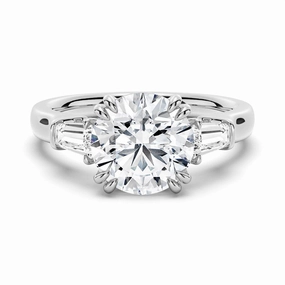 Round Cut Moissanite Engagement Ring with Tapered Baguette Side Stones Simple Look