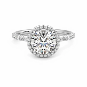 Round Halo Moissanite Engagement Ring with Hidden Anniversary Stone Accent Luxurious Piece