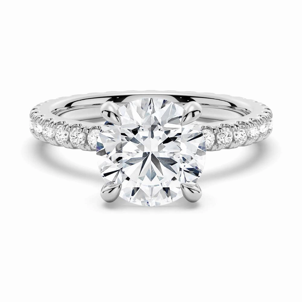 Round Moissanite Engagement Ring With Eternity Pave Band New Arrival Petite Style