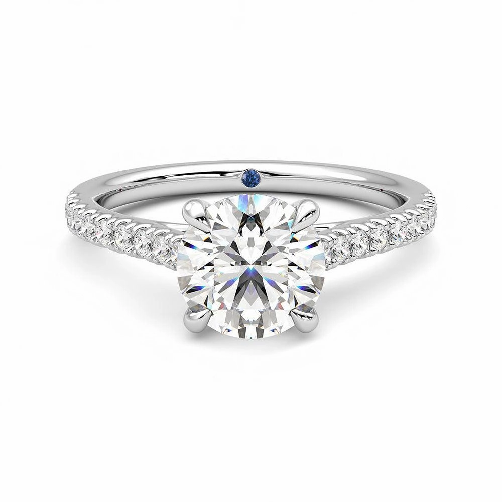 Sophisticated Design Finish Round Moissanite Engagement Ring with Hidden Anniversary Stone and Pav?? Accents