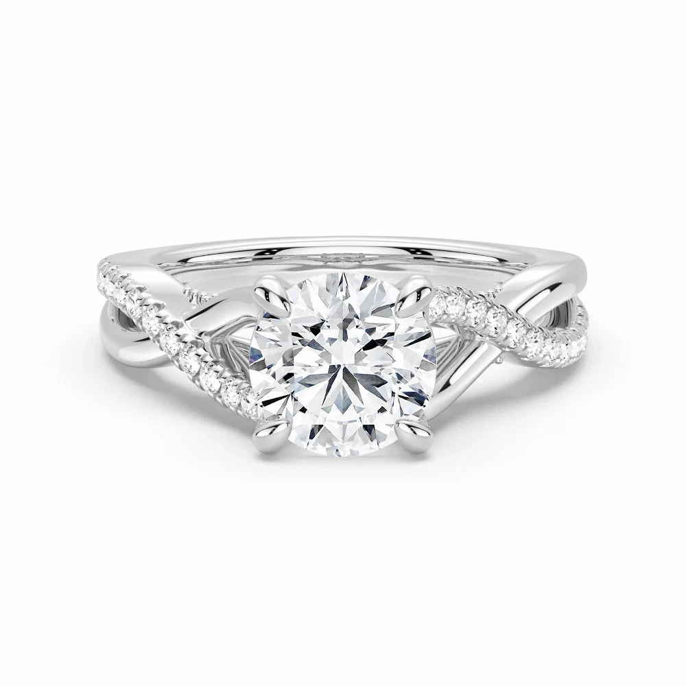 Round Moissanite Twisted Band Engagement Ring with Hidden Accents Fashionable Detail