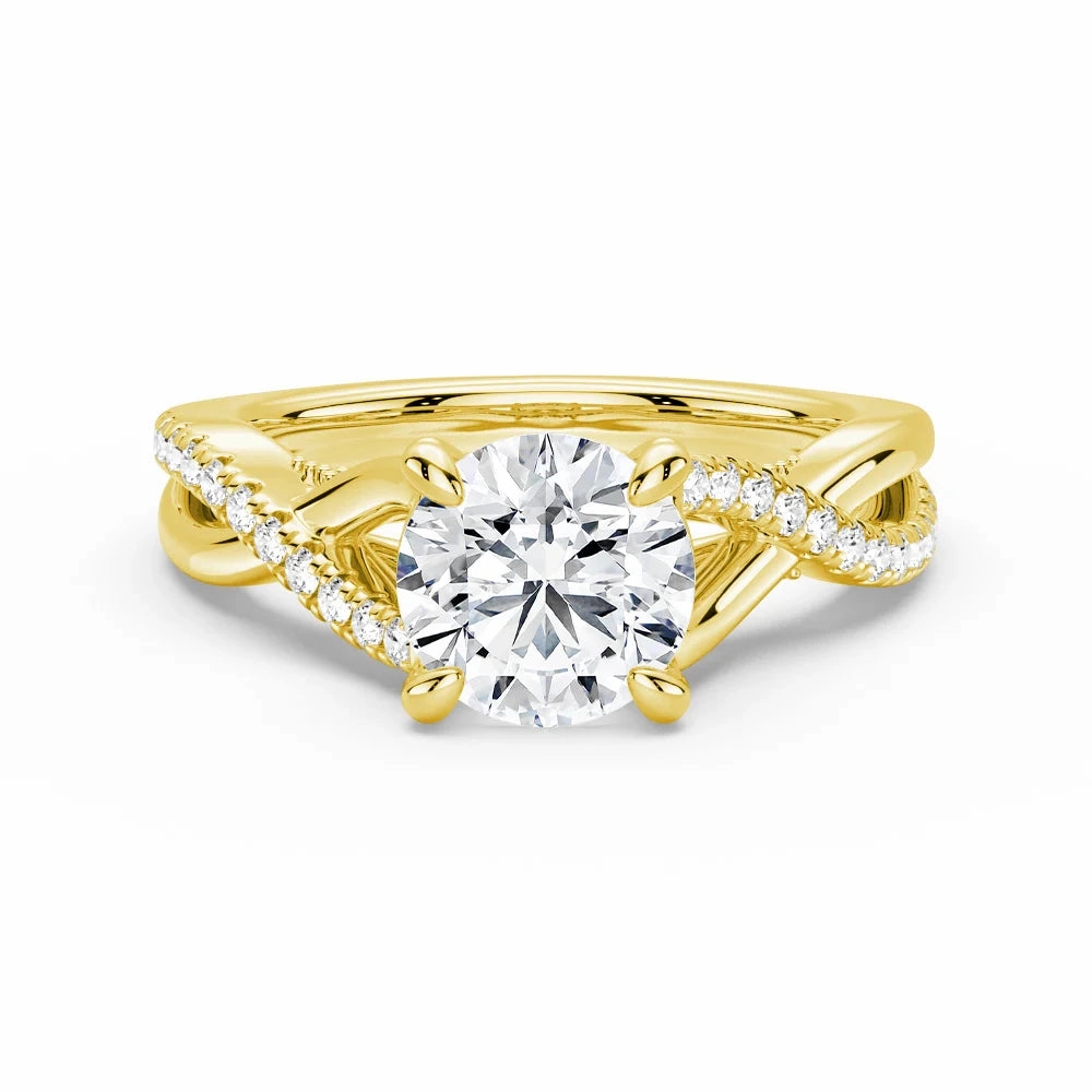 Seasonal Finish Seasonal Edge Round Moissanite Twisted Band Engagement Ring with Hidden Accents