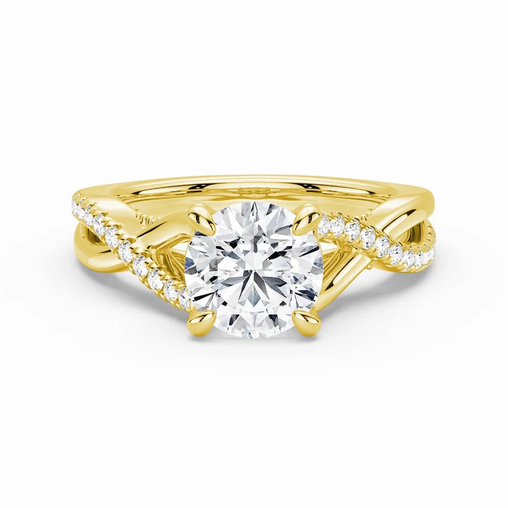 Graceful Motion Round Moissanite Twisted Band Engagement Ring with Hidden Accents