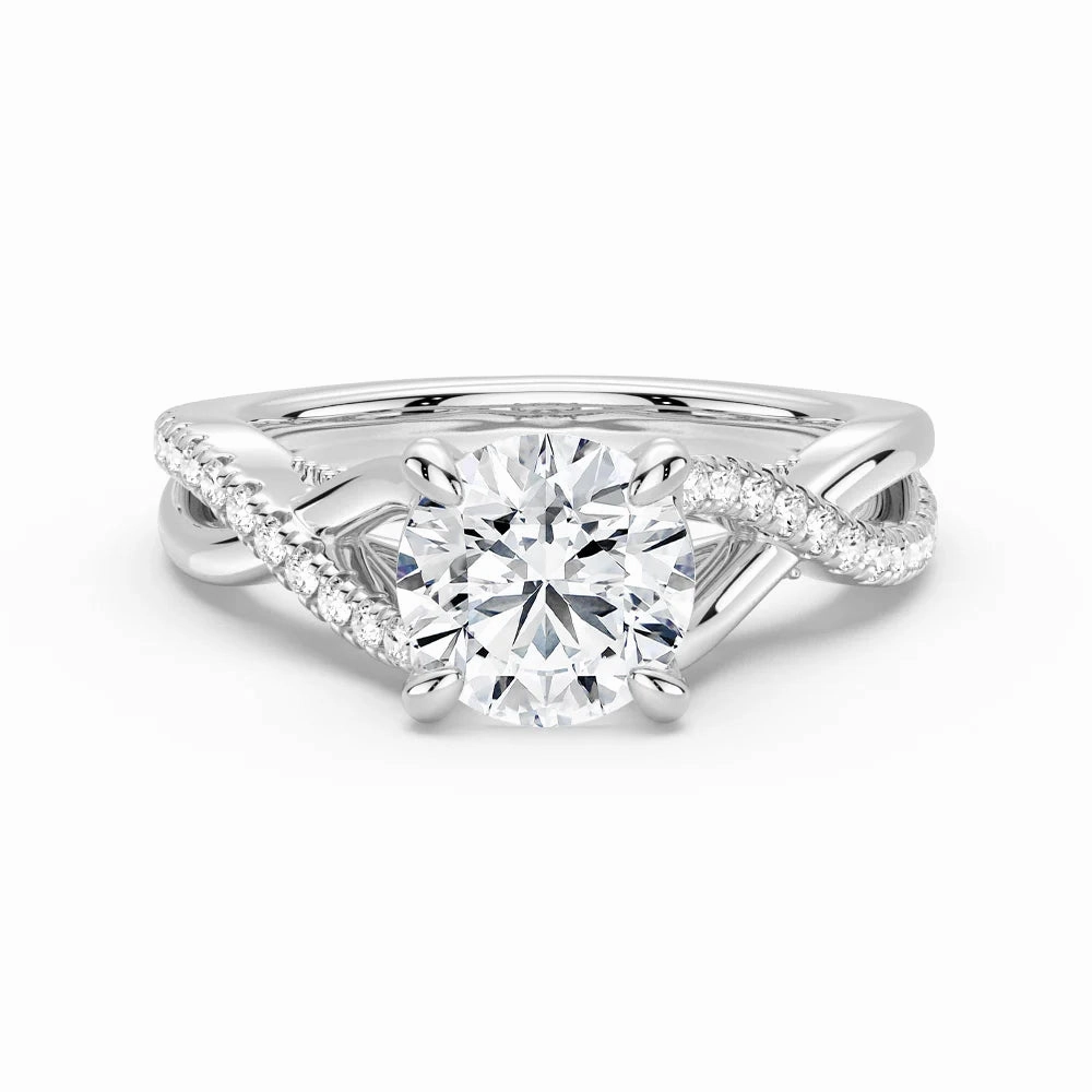 Office Vibe Modern Charm Round Moissanite Twisted Band Engagement Ring with Hidden Accents