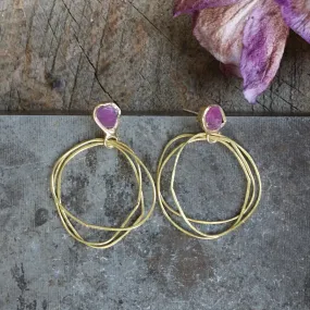 Opulent Shine Ruby Guardian Hoops - Brass, Silver   Ruby
