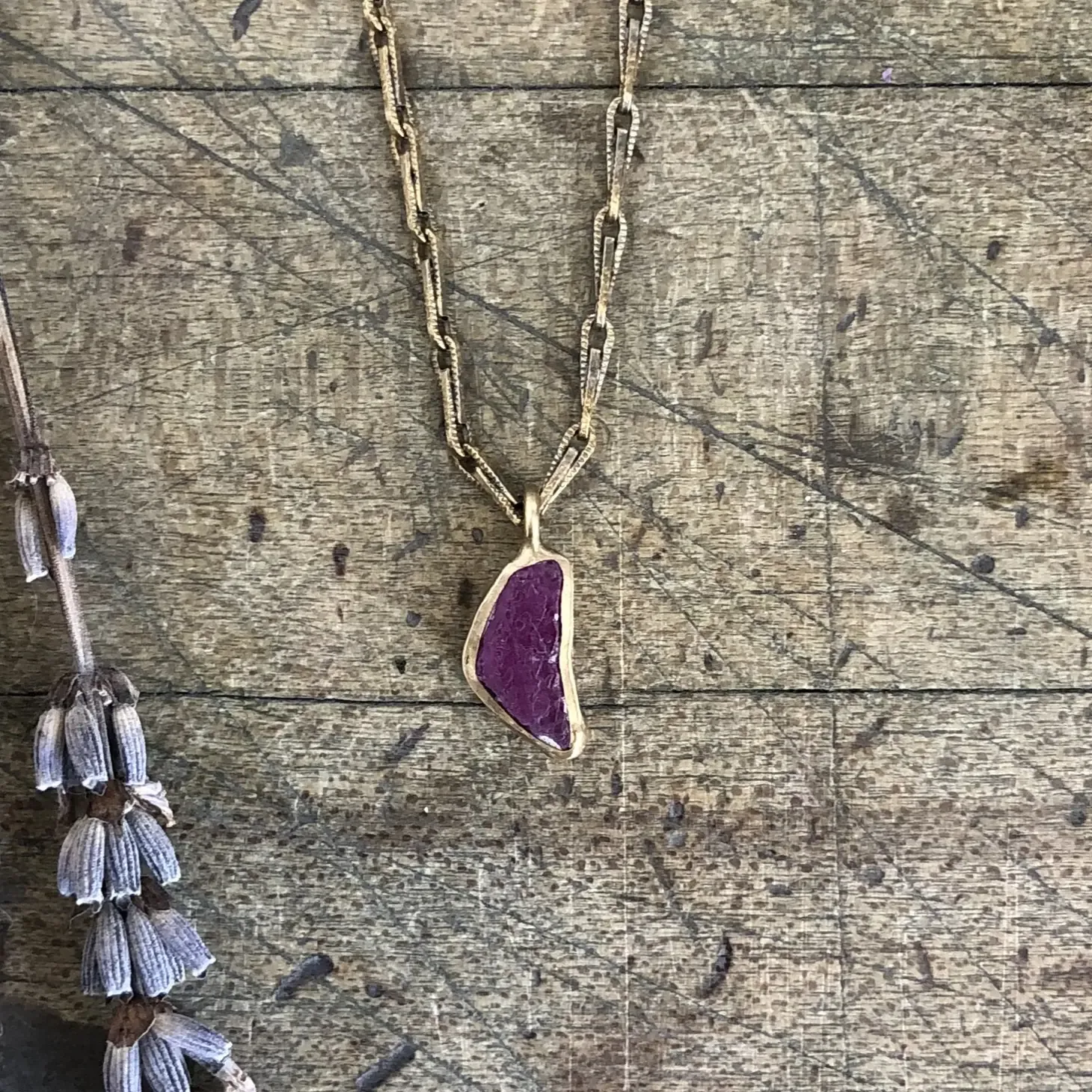 Unique Features Ruby Guardian Pendant - Brass   Ruby
