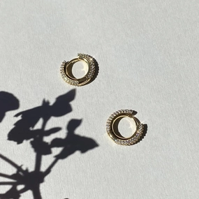 Russell Paved Zirconia Huggie Hoops 18K Elegant Layer Shiny Treasures