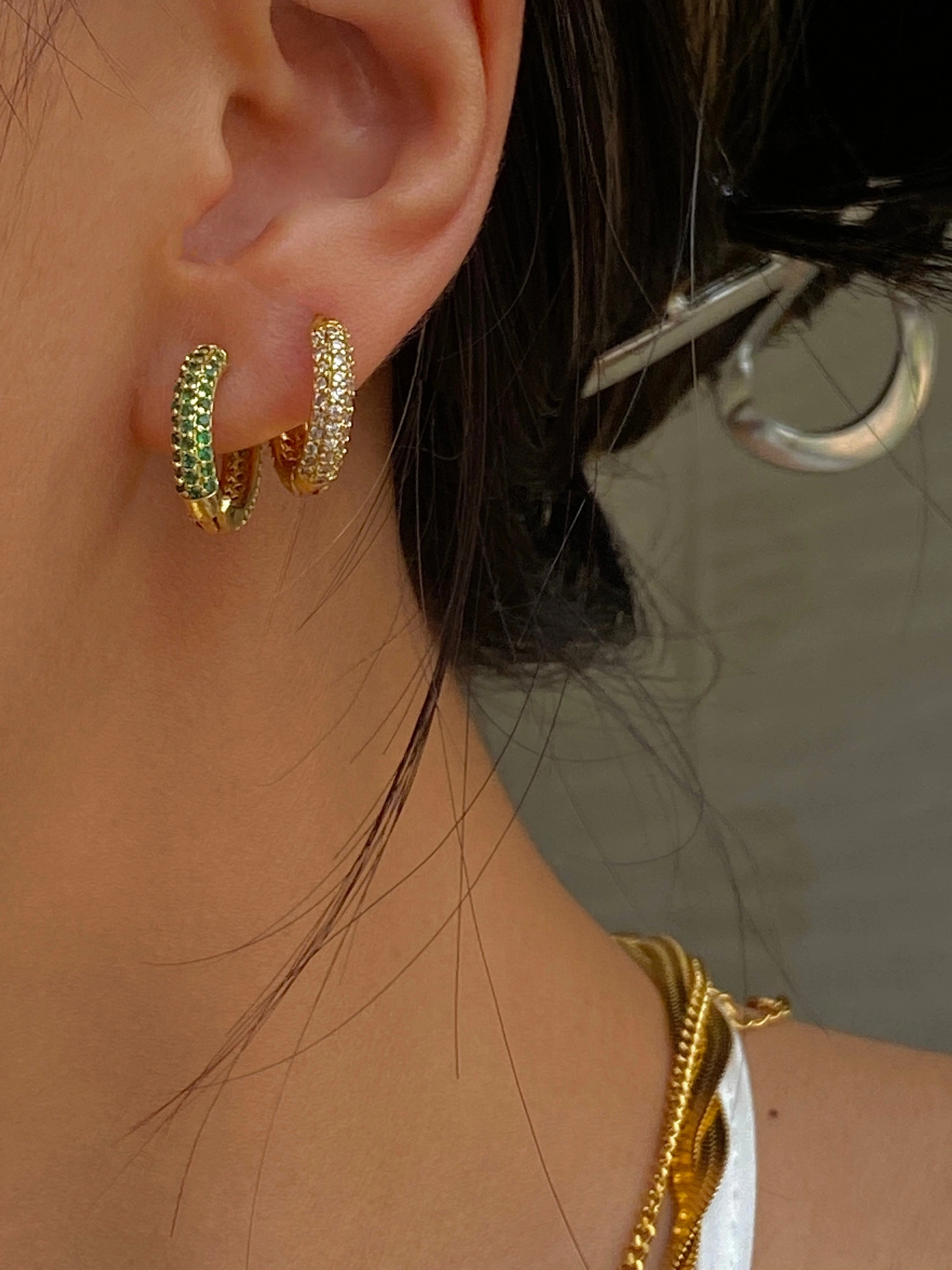 Russell Paved Zirconia Huggie Hoops 18K Vibrant Gifts Modern Accent