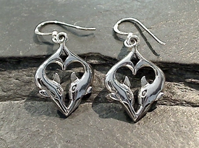 Straight Accent Sterling Silver Dolphin Heart Earrings