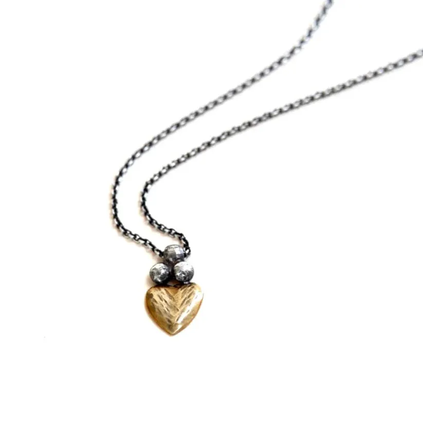 Contemporary Feel Impeccable Touch Sacred Heart Necklace - Oxidized Brass   Sterling Silver