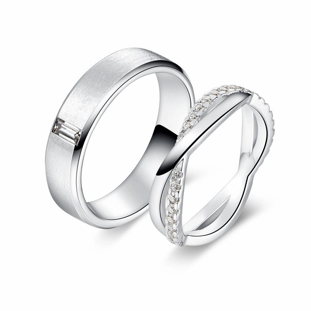 Satin Finish Emerald Cut and Infinity Moissanite Eternity Couple's Ring Set Expressive Edge