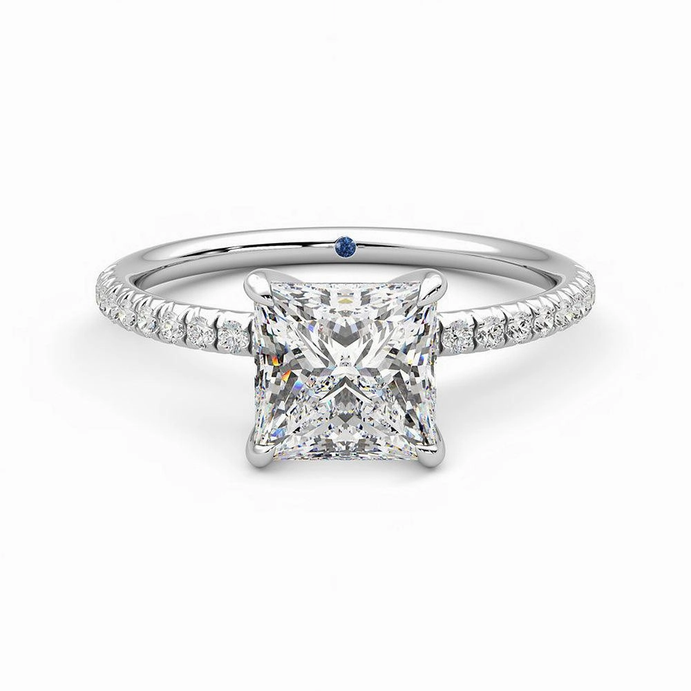 Four Prong Princess Cut Moissanite Engagement Ring with Hidden Anniversary Stone Accent Wedding Outfit