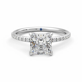 Four Prong Princess Cut Moissanite Engagement Ring with Hidden Anniversary Stone Accent Graceful Sparkle Chic Edge