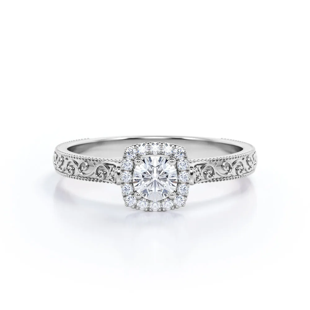 Romantic Layer Certified 1.15 Carat Round Lab Diamond Art Deco Engagement Ring