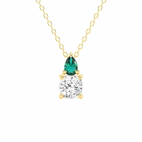 Toi Et Moi Emerald and Cushion Cut Lab Grown Diamond Pendant Necklace Classic Sparkle