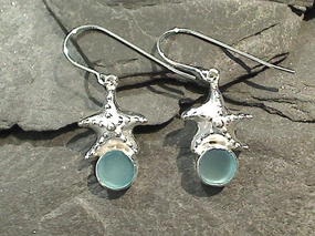 Sea Glass, Sterling Silver Starfish Earrings Lightweight Finish Delicate Selection