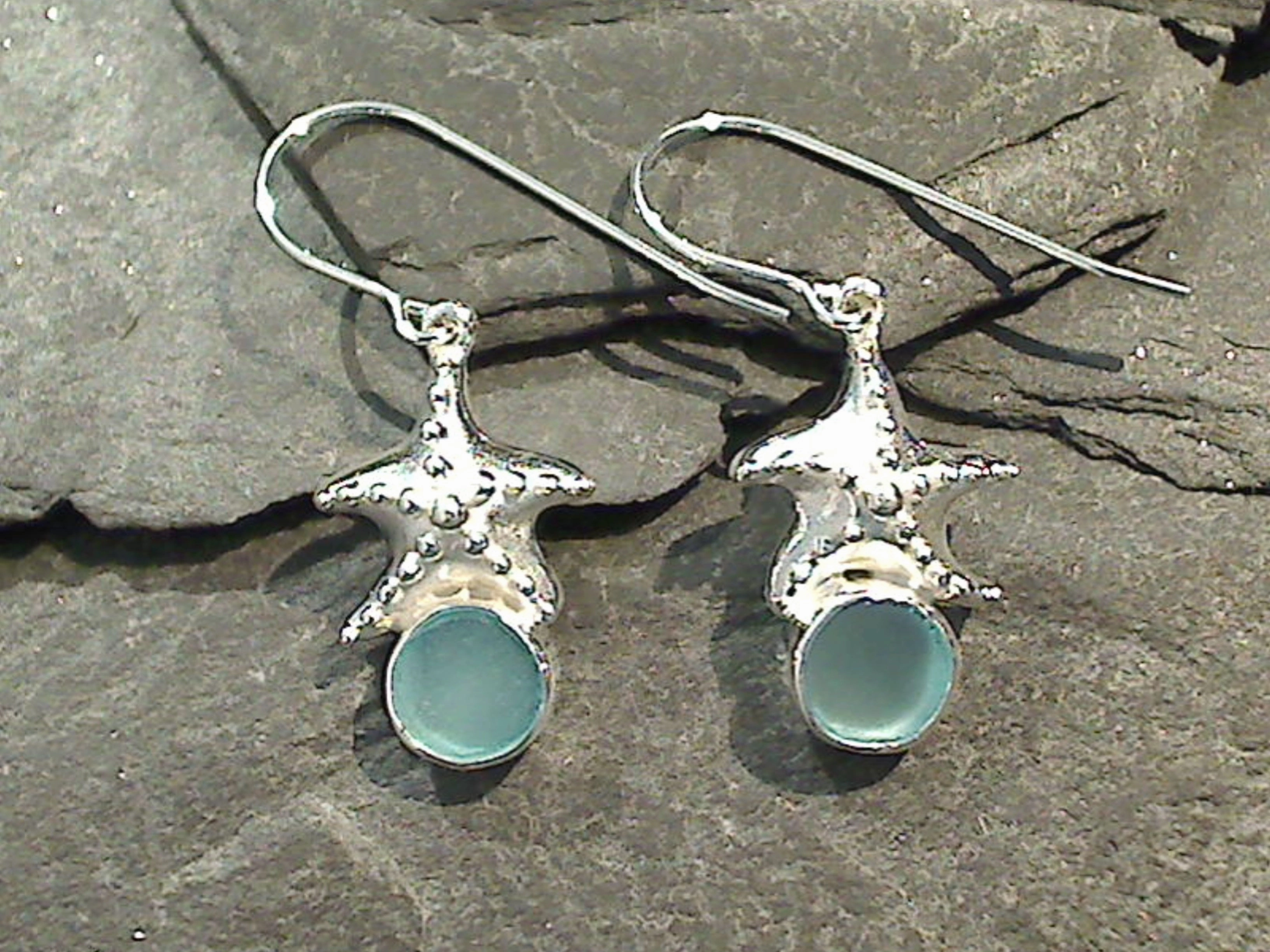Sea Glass, Sterling Silver Starfish Earrings Lightweight Finish Delicate Selection