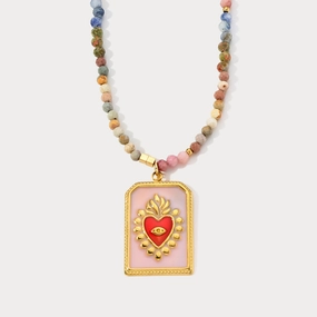 confident look Heart Evil Eye Bead Necklace