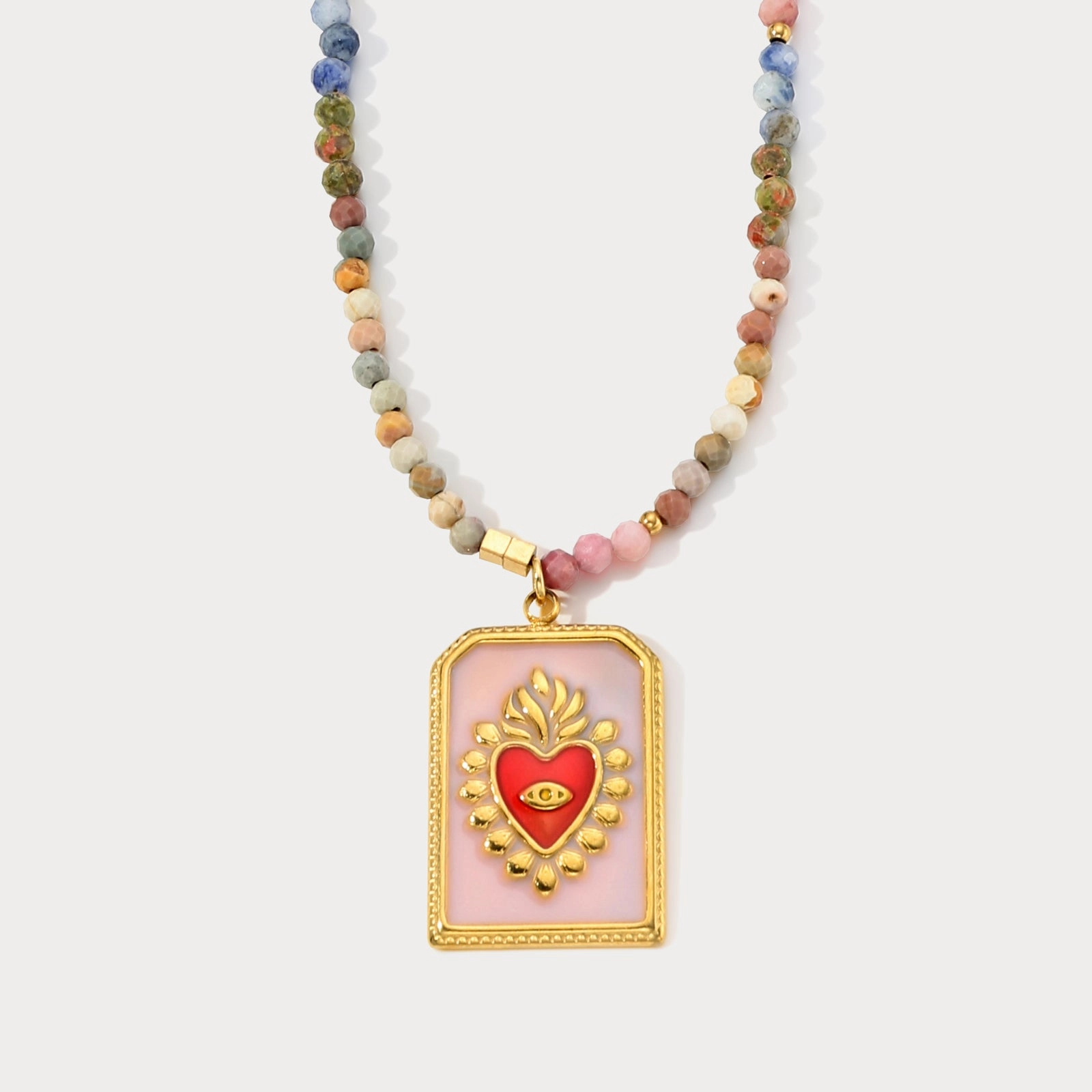 confident look Heart Evil Eye Bead Necklace