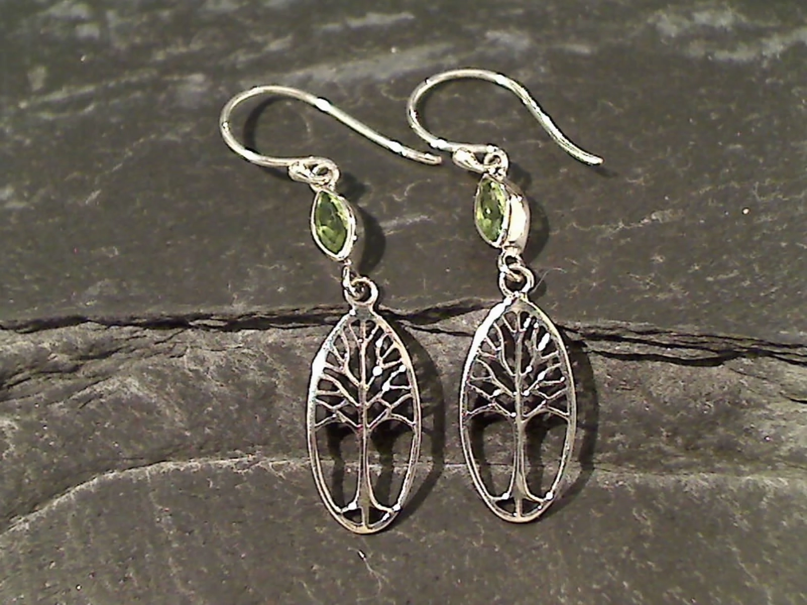 Peridot, Sterling Silver Earrings Shiny Finish Lightweight Style